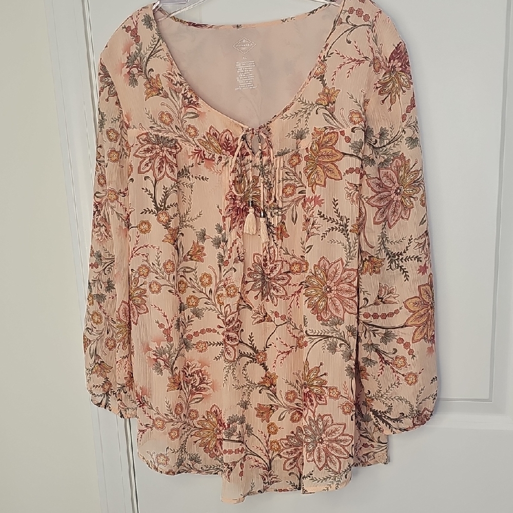 St. John's Bay Blush Pink Floral Tunic with Tassel Tie Size XL
